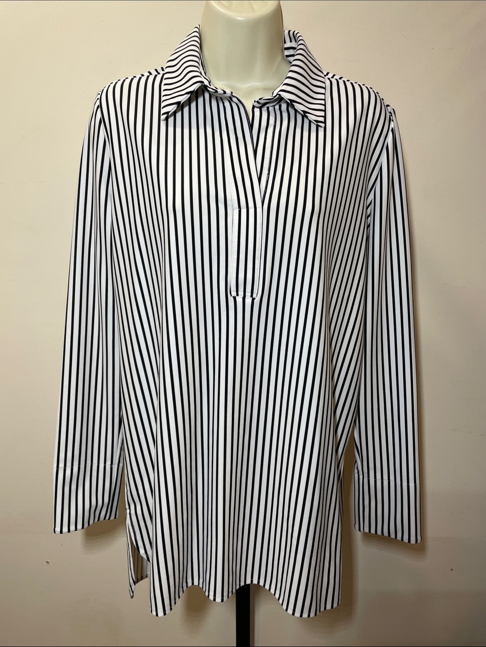 Classic Black & White Striped Collared Blouse
